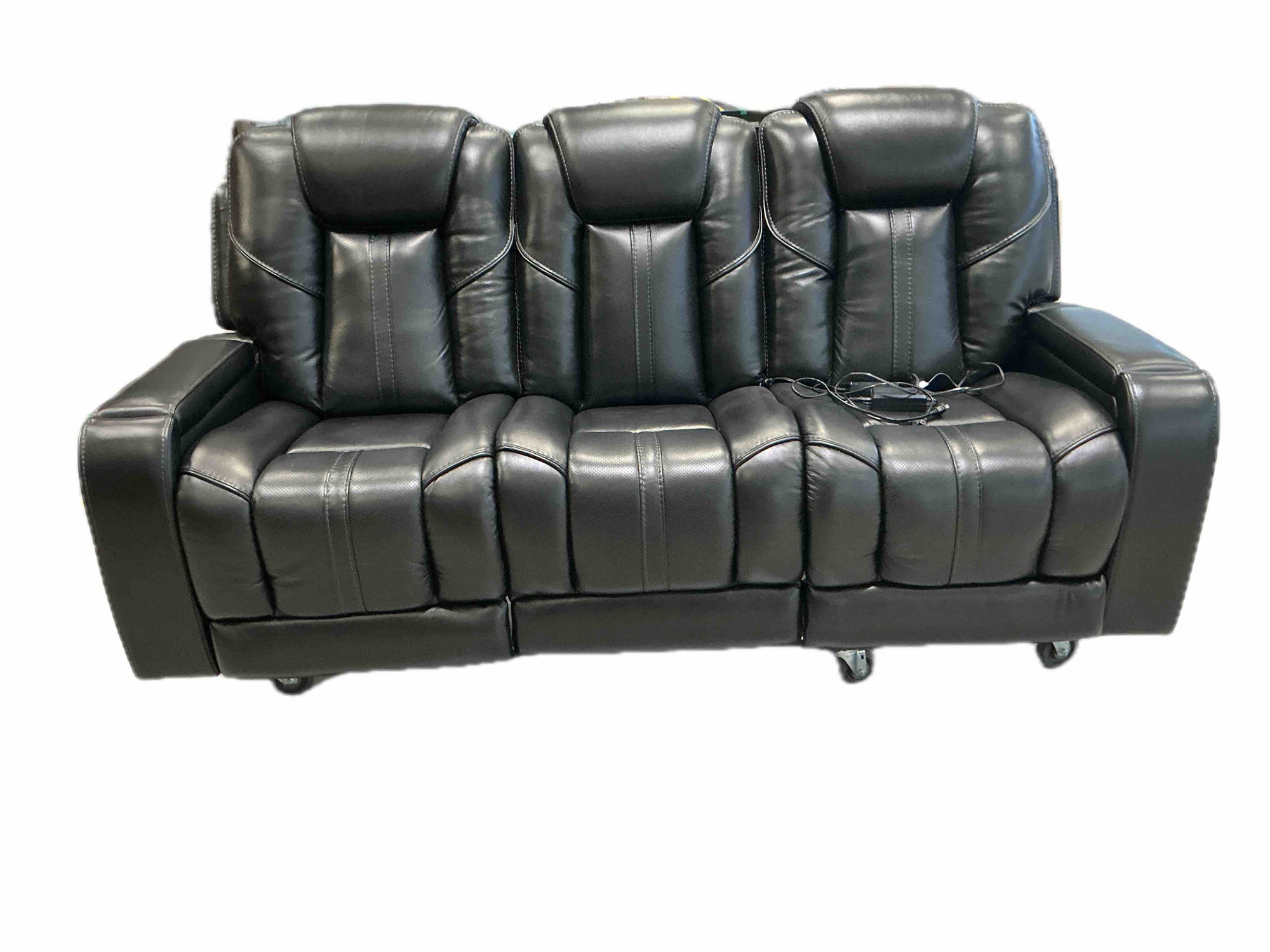 Eclipse Black Lthr/vinyl Power Reclining Sofa W/ Massage,