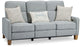 Bayside Light Blue Fabric Power Reclining Sofa