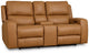 Summit Light Brown Lthr/vinyl Power Reclining Console Loveseat W/ Power Headrest