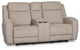 Walker Beige Fabric Power Reclining Console Loveseat W/ Power Headrest