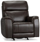Wells Dark Brown Lthr/vinyl Power Recliner With Heat And Massage