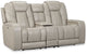 Eclipse Light Gray Lthr/vinyl Power Reclining Console Loveseat W/ Massage