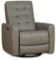 Izzy Light Gray Leather/Vinyl Power Swivel Glider Recliner